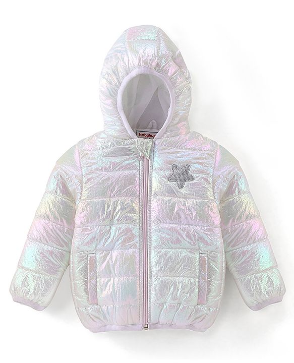Babyhug Woven Full Sleeves Hoodie With Star Patch - White