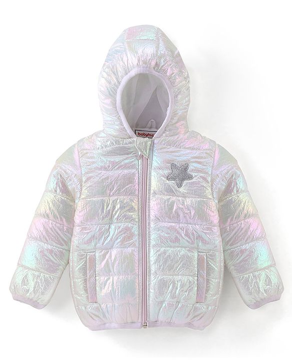 Babyhug Woven Full Sleeves Hoodie With Star Patch - White