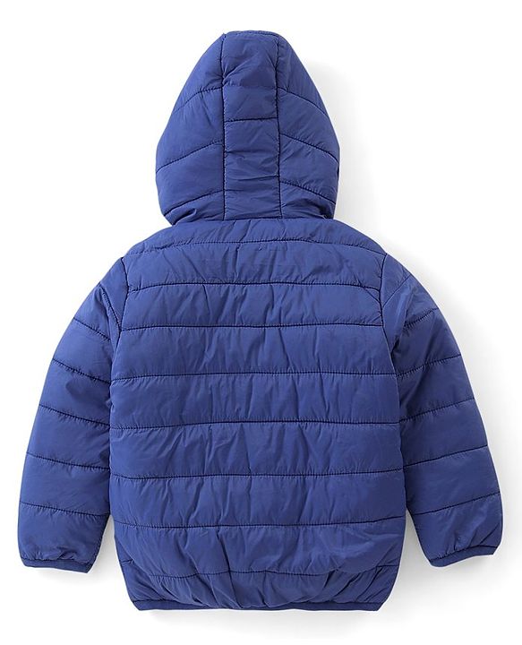 Babyhug Woven Full Sleeves Hoodie With Fox Patch - Blue