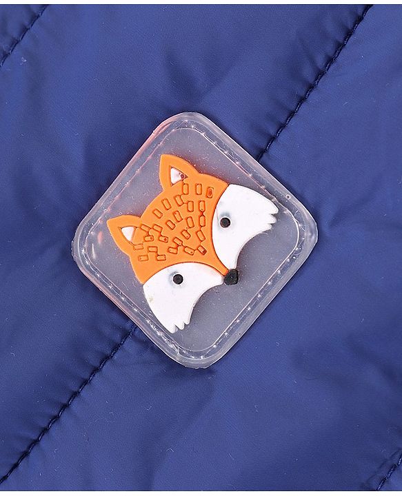 Babyhug Woven Full Sleeves Hoodie With Fox Patch - Blue