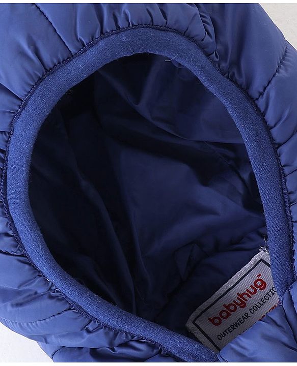 Babyhug Woven Full Sleeves Hoodie With Fox Patch - Blue