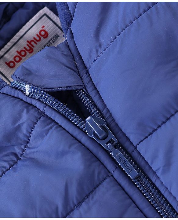 Babyhug Woven Full Sleeves Hoodie With Fox Patch - Blue