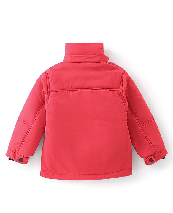Babyhug Full Sleeves Woven Detachable Hood Jacket Text Embroidery - Red