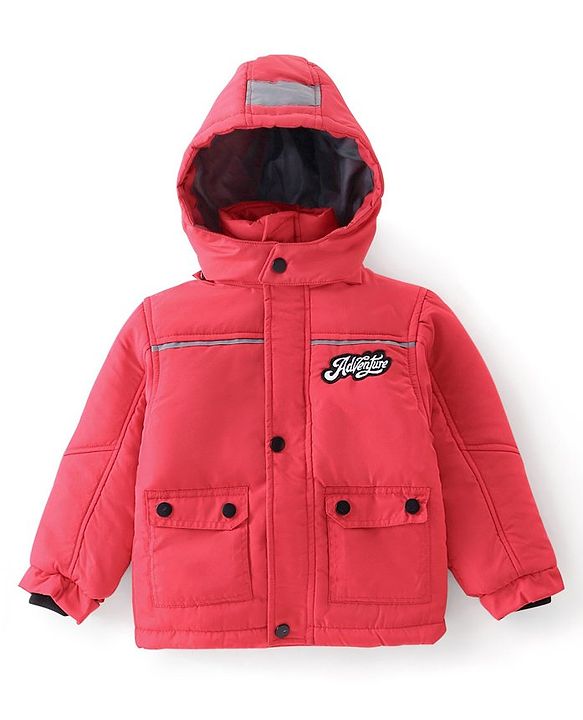 Babyhug Full Sleeves Woven Detachable Hood Jacket Text Embroidery - Red
