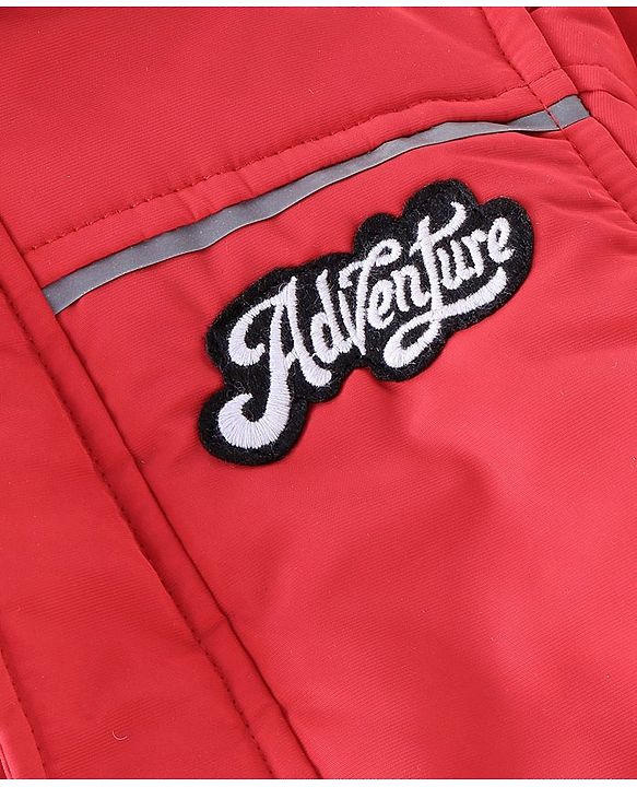 Babyhug Full Sleeves Woven Detachable Hood Jacket Text Embroidery - Red