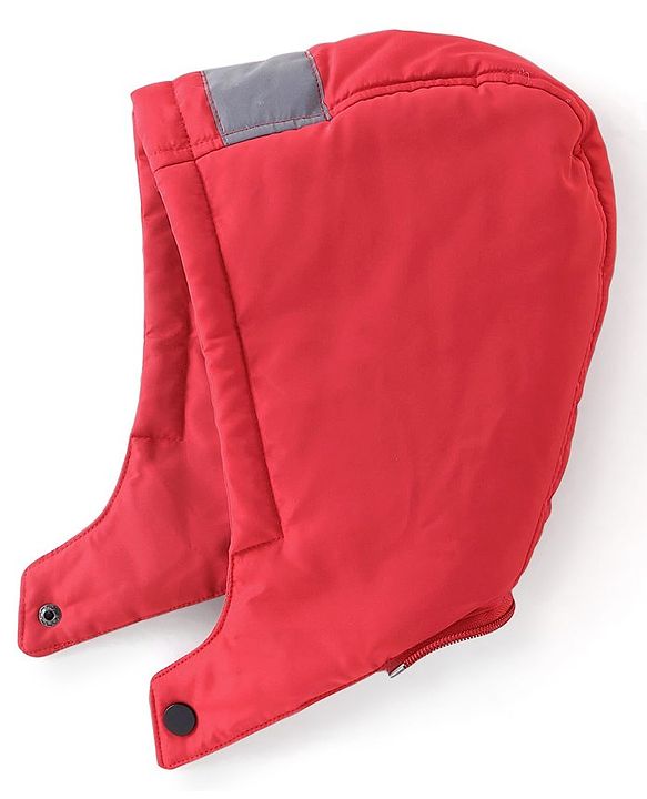 Babyhug Full Sleeves Woven Detachable Hood Jacket Text Embroidery - Red