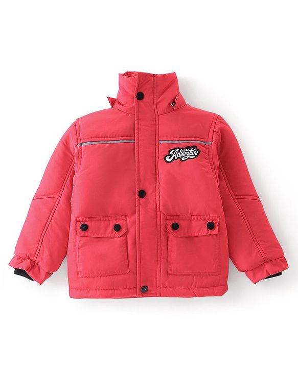 Babyhug Full Sleeves Woven Detachable Hood Jacket Text Embroidery - Red