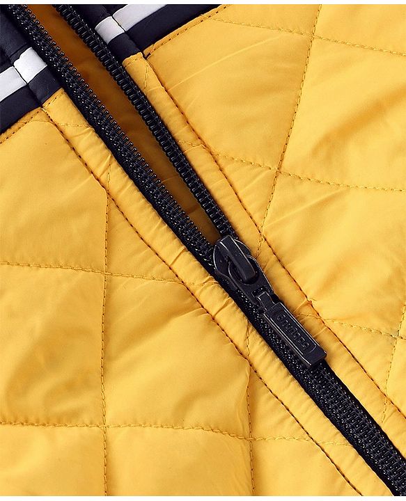 Babyhug Full Sleeves Padded Winter Jacket With Hood & Color Block Design - Yellow & Navy