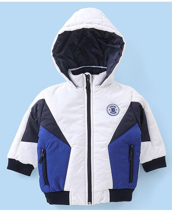 Babyhug Full Sleeves Hoodies With Color Block Design - Off White & Navy Blue