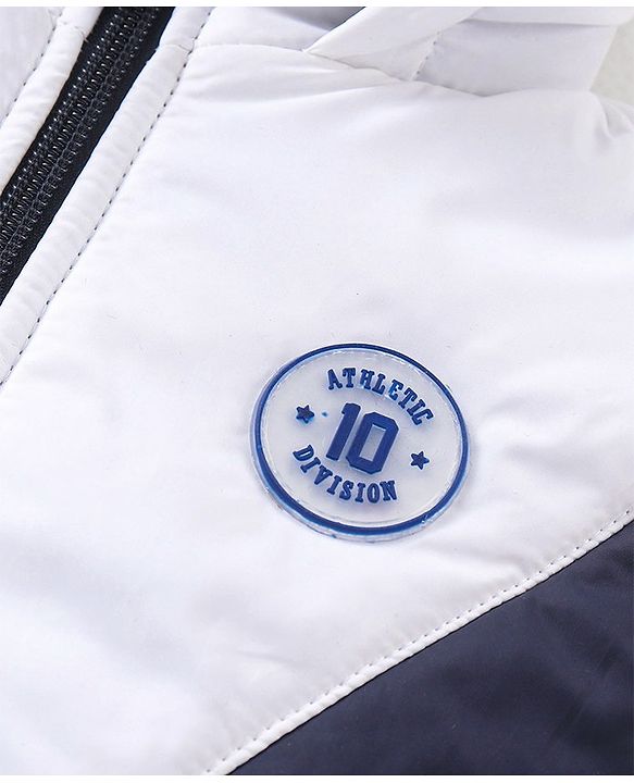 Babyhug Full Sleeves Hoodies With Color Block Design - Off White & Navy Blue