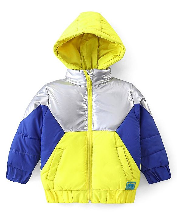 Babyhug Full Sleeves Hoodies With Color Block Print- Lime & Blue
