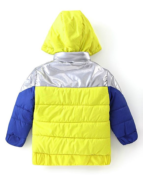 Babyhug Full Sleeves Hoodies With Color Block Print- Lime & Blue