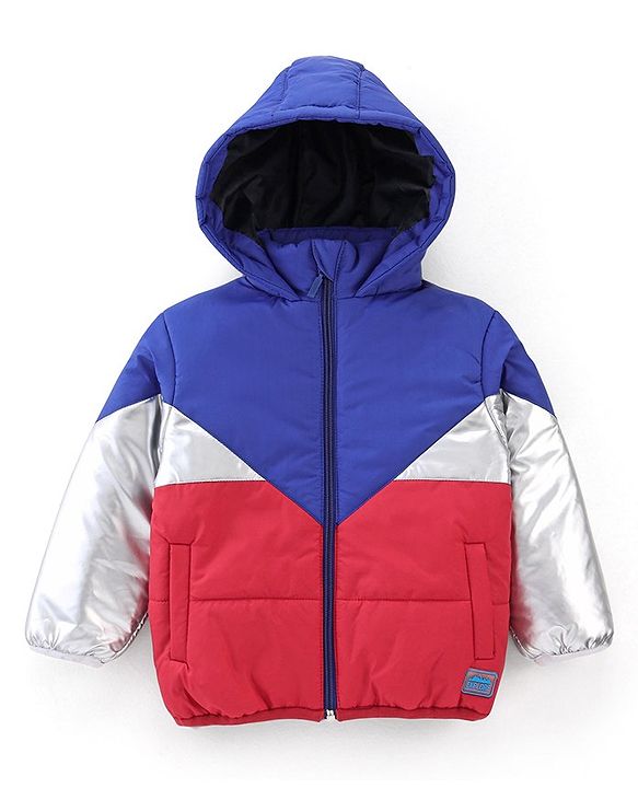 Babyhug Woven Full Sleeves Hooded Jacket - Red & Blue