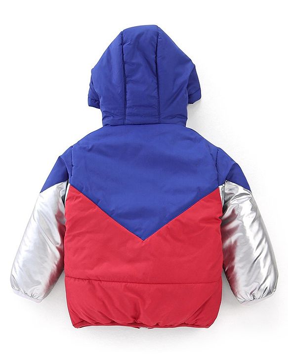 Babyhug Woven Full Sleeves Hooded Jacket - Red & Blue