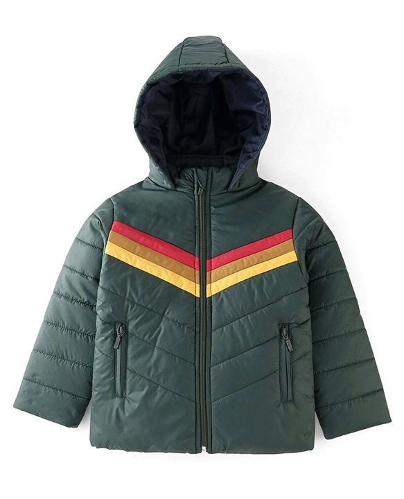 Babyhug Woven Full Sleeves Striped Hooded Jacket - Petrol