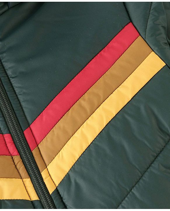 Babyhug Woven Full Sleeves Striped Hooded Jacket - Petrol