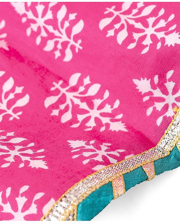 Pine Kids 100% Cotton Woven Three Fourth Sleeves Kurti & Salwar Set with Dupatta Floral Embroidery & Print - Pink