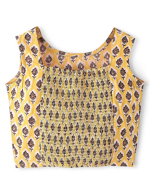 Pine Kids 100% Cotton Woven Three Forth Sleeves Floral Printed Choli Lehenga  Set- Mustard