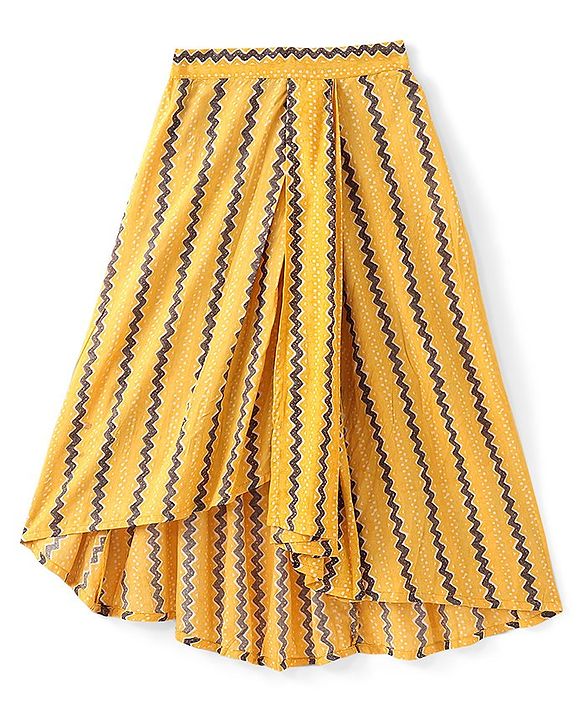 Pine Kids 100% Cotton Woven Three Forth Sleeves Floral Printed Choli Lehenga  Set- Mustard