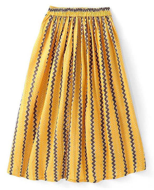 Pine Kids 100% Cotton Woven Three Forth Sleeves Floral Printed Choli Lehenga  Set- Mustard