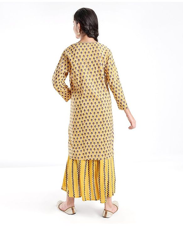 Pine Kids 100% Cotton Woven Three Forth Sleeves Floral Printed Choli Lehenga  Set- Mustard