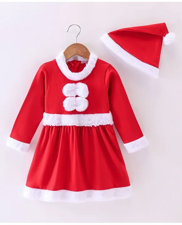 Buy Kookie Kids Full Sleeves Christmas Theme Frocks With Fur
