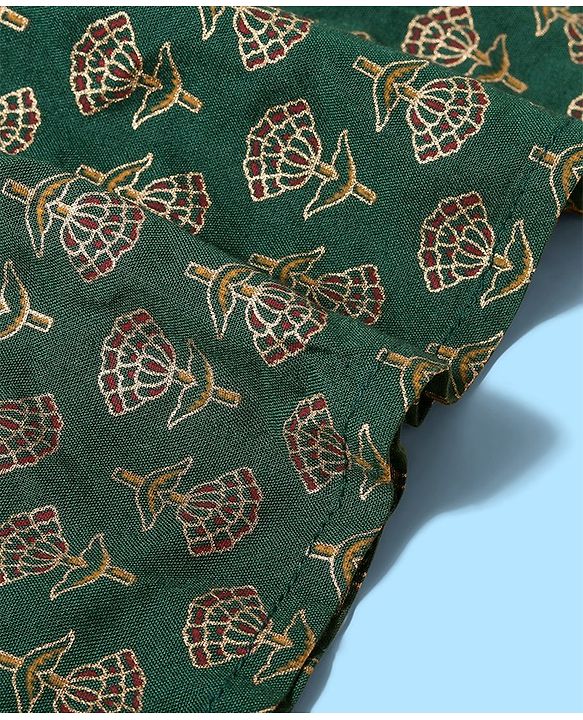 Pine Kids 100 % Cotton Woven Full Sleeves Foil Printed    Kurta & Pajama Set - Green