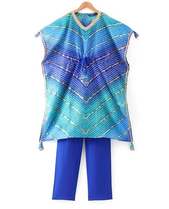 Pine Kids Woven Top Palzzo & Kaftan Set All Over Print - Blue