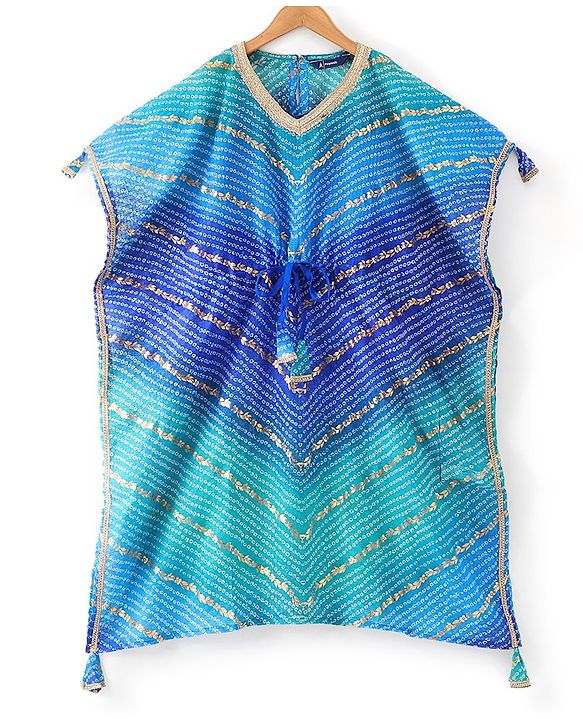 Pine Kids Woven Top Palzzo & Kaftan Set All Over Print - Blue
