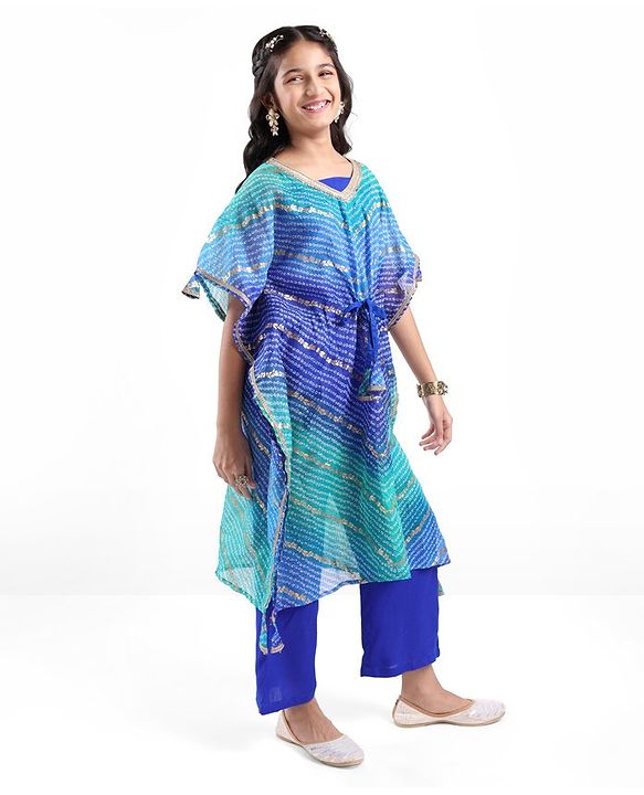 Pine Kids Woven Top Palzzo & Kaftan Set All Over Print - Blue