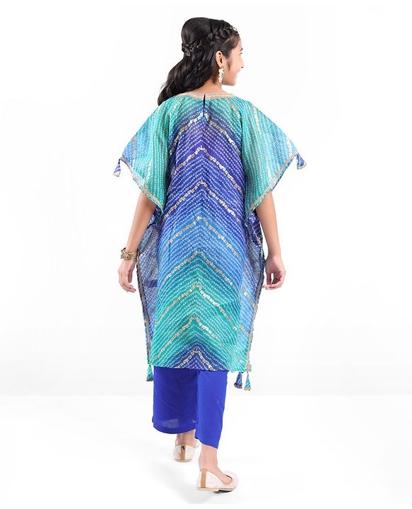 Pine Kids Woven Top Palzzo & Kaftan Set All Over Print - Blue
