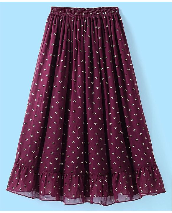 Pine Kids Sleeveless Brocade Tiered Choli Lehanga  Set - Plum