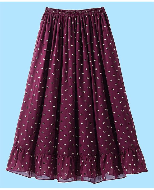 Pine Kids Sleeveless Brocade Tiered Choli Lehanga  Set - Plum