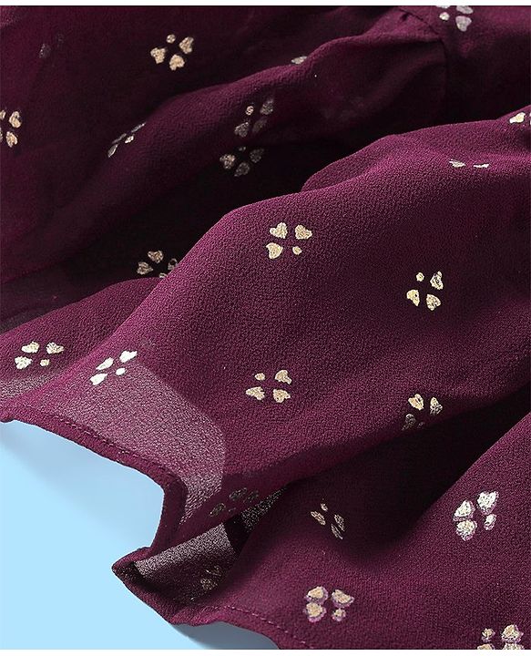 Pine Kids Sleeveless Brocade Tiered Choli Lehanga  Set - Plum