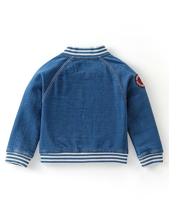 Babyhug 100% Cotton Full Sleeves  Denim Jackets With Pockets & Text Embroidered - Blue