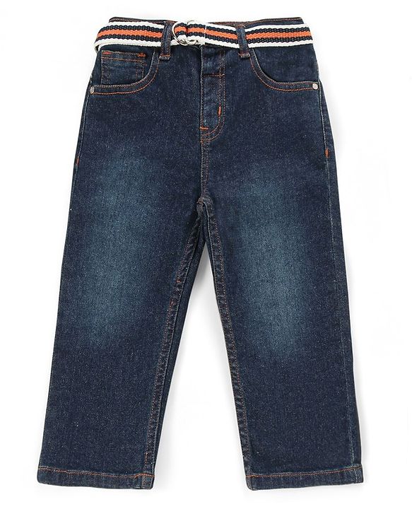 Babyhug Cotton Spandex Full Length Washed Jeans with Stretch - Blue