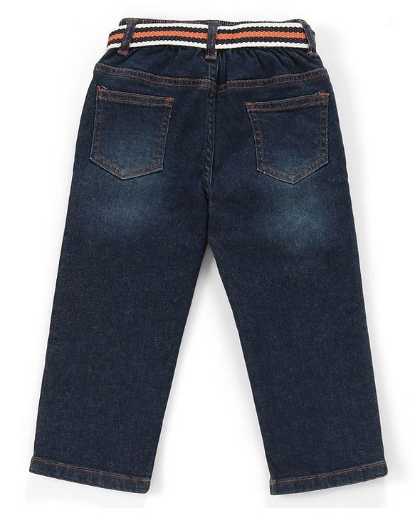 Babyhug Cotton Spandex Full Length Washed Jeans with Stretch - Blue