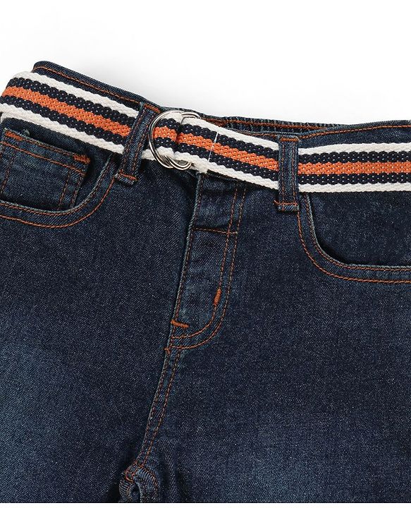 Babyhug Cotton Spandex Full Length Washed Jeans with Stretch - Blue