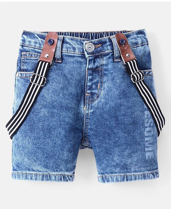 Babyhug Cotton Spandex Knee Length Stretchable Washed Denim Shorts   Fly With Zipper -  Blue