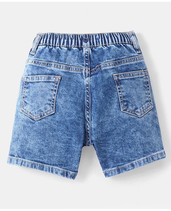 Babyhug Cotton Spandex Knee Length Stretchable Washed Denim Shorts   Fly With Zipper -  Blue
