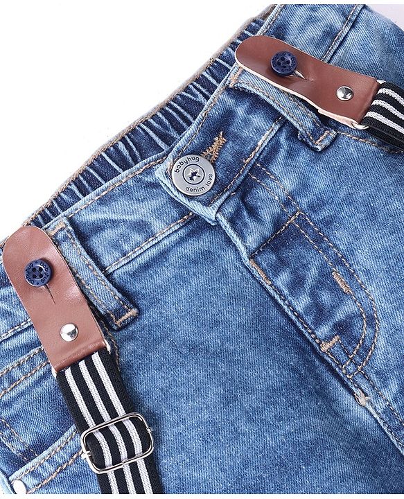 Babyhug Cotton Spandex Knee Length Stretchable Washed Denim Shorts   Fly With Zipper -  Blue