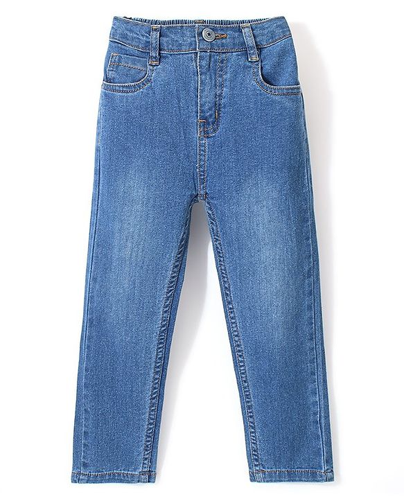 Babyhug Cotton Lycra Full Length Stretchable Washed Denim Jeans   Fly With Zipper -  Medium Blue