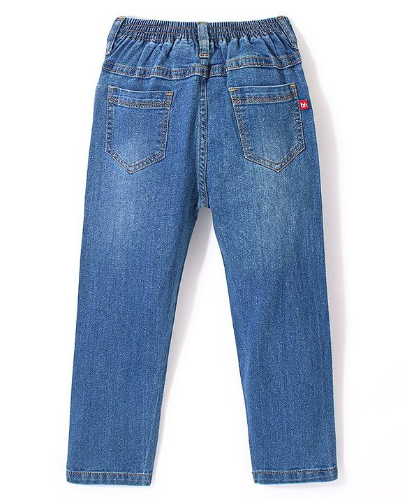 Babyhug Cotton Lycra Full Length Stretchable Washed Denim Jeans   Fly With Zipper -  Medium Blue