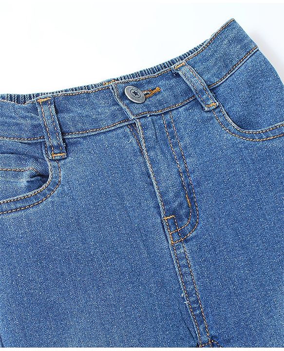 Babyhug Cotton Lycra Full Length Stretchable Washed Denim Jeans   Fly With Zipper -  Medium Blue