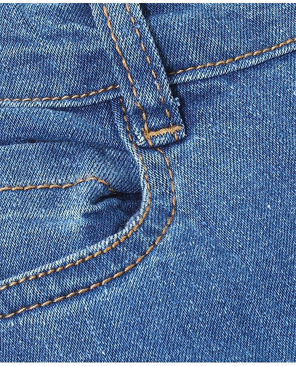 Babyhug Cotton Lycra Full Length Stretchable Washed Denim Jeans   Fly With Zipper -  Medium Blue
