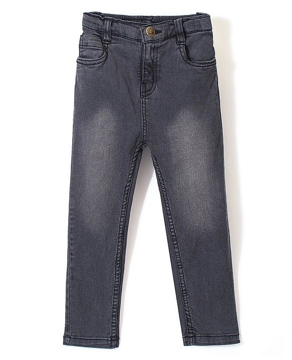 Babyhug Cotton Lycra Full Length Stretchable Washed Denim Jeans   Fly With Zipper -  Medium Blue
