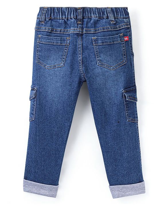 Babyhug Full Length Stretchable Washed Denim Jeans  Fly With Zipper -  Blue