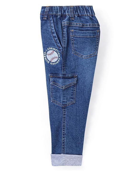 Babyhug Full Length Stretchable Washed Denim Jeans  Fly With Zipper -  Blue