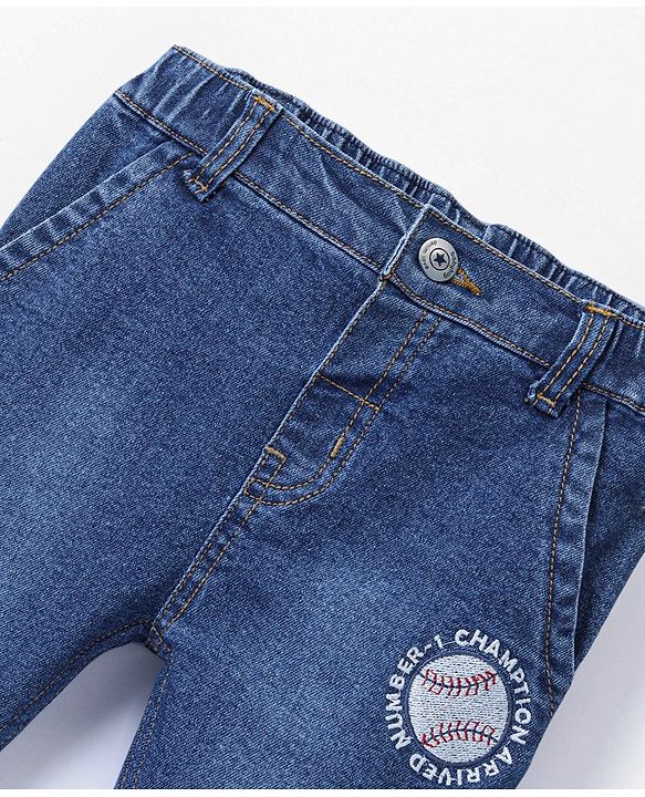 Babyhug Full Length Stretchable Washed Denim Jeans  Fly With Zipper -  Blue