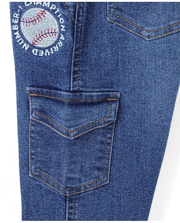 Babyhug Full Length Stretchable Washed Denim Jeans  Fly With Zipper -  Blue